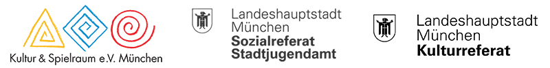 Logos von Kultur und Spielraum e.V., dem Sozialreferat und dem Kulturreferat der Landeshauptstadt München